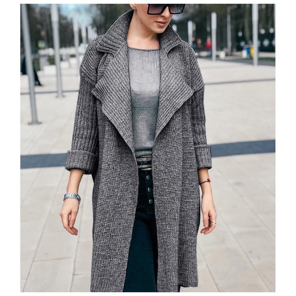 Steel Grey Knitted Cardigan Coat
